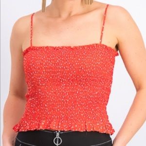 Sophie Rue crop top smock polka dot ruffle spaghetti strap red tomato girl L